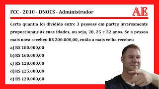 🚀🚀 Pra DOMINAR❗❗ Divisão INVERSAMENTE Proporcional! Razão e Proporção - Questões de Concurso