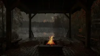 Fireplace ASMR Ambience🔥Soothing Fire Crackles🌧️Gentle Rain Sounds