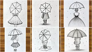 How to draw a girl with umbrella || Easy drawing ideas for girls || Sketch drawing with pencil