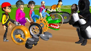 Scary Teacher 3D vs Squid Game Slopes Wooden Wheel Level Max Jump Up 5 Times Challenge