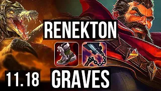 RENEKTON vs GRAVES (TOP) | 8/1/4, Legendary, 400+ games | KR Master | v11.18