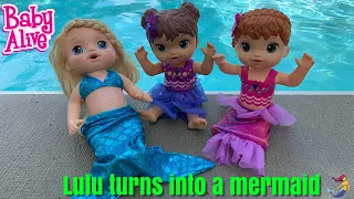 Baby Alive Lulu Turns Into a Mermaid Swimming In The Pool