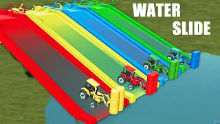 Tractor Of Colors! WATER Slide VS Hobby Tractors! Hay Baling & Selling on Water Slides! FS22