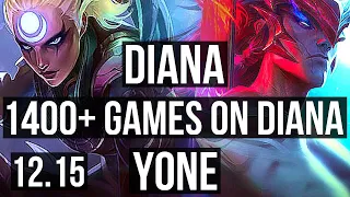 DIANA vs YONE (MID) | 5/0/4, 3.1M mastery, 1400+ games | NA Grandmaster | 12.15