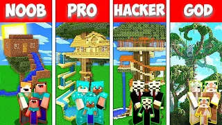 Minecraft Battle: NOOB vs PRO vs HACKER vs GOD! TREE HOUSE WITH WATER SLIDE CHALLENGE in Minecraft