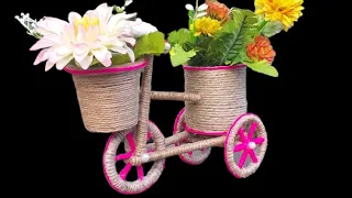 DIY Jute Bicycle Flower Vase || Decorative Bicycle Showpiece || Best Out Of Waste Jute Rope Craft