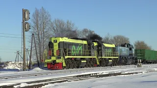 Тепловозы ТЭМ18-202+193+Ц30-М-1571 на ст. Тапа / TEM18-202+193+C30-M-1571 at Tapa