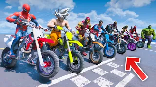 SUPERHEROES RACING MOTORCYCLES CHALLENGE - OBSTACLES FULL OF JUNK VEHICLES