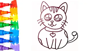 HOW TO DRAW CUTE CAT | Easy drawing for kids #coloring #dress #dressdrawing