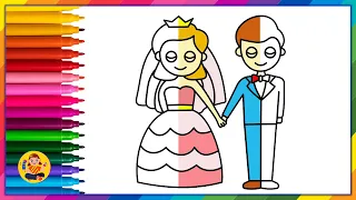 Cute Bride and Groom Drawing For kids and Toddlers | how to draw bride and groom