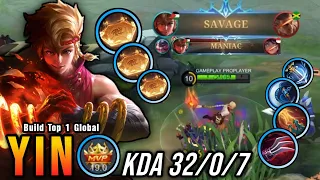 32 Kills + SAVAGE!! One Shot Build Yin Crazy Critical Damage!! - Build Top 1 Global Yin ~ MLBB