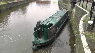 Two barges get stuck in low water Wigan Canal 05 04 2014