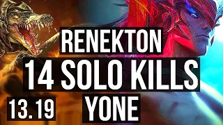 RENEKTON vs YONE (TOP) | 21/1/4, 14 solo kills, Legendary | EUW Master | 13.19