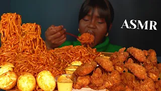 ASMR SPICY FIRE NOODLES & KOREAN FRIED CHICKEN MUKBANG (No talking)|Eating Sounds| Vikky ASMR