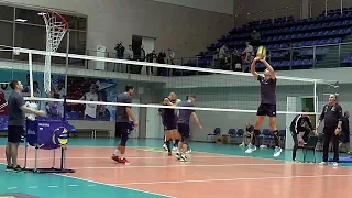 Volleyball. Training.  Setters. Russia. Dmitry Kovalev and Roman Poroshin.