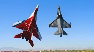 FANTASTIC Russian Mikoyan MiG-29 and F-16 FORMATION PAIR/DUO with OVT VECTORED THRUST Demo