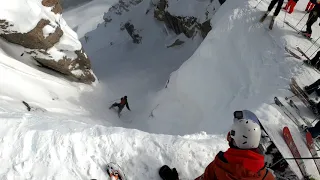 Corbet's Couloir - the right and wrong way - Feb 13, 2020.  Jackson Hole Ski Resort - Wyoming