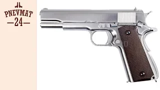 Страйкбольный пистолет WE Colt M1911A1, хромированный, коричн. накладки (WE-E006A)