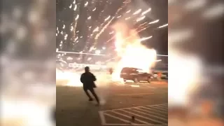 New Year's Eve party goes wrong when 600 fireworks ignite from car