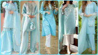 Sky Blue Kurti Design|Sky Blue Pakistani Suit|Sky Blue Dress Design|How to Design Light Blue Dress|