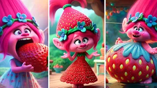 If Poppy eats a giant strawberry / Trolls 3 fantasy story (2024)