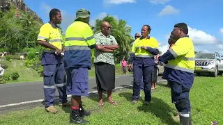 Fijian Minister for Lands Jone Usamate visits surveying team at Nagigi in Labasa, Vanua Levu.
