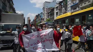 Myanmar coup protesters stage 'flash mob' rally