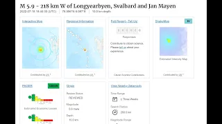 5.9 Earthquake Jan Mayen Region.. West Coast earthquake update. Monday 7/18/2022