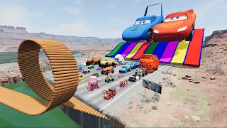 Big & Small Lightning McQueen Boy,Alphabet vs Mater, Pixar Car vs Hot Dog Water Bridge -Beamng.Drive