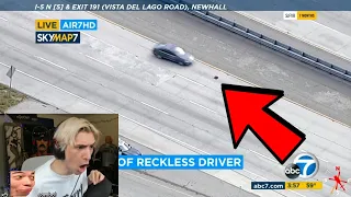 xQc reacts to Live Police Chase getting spiked