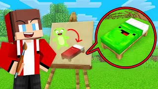 JJ use DRAWING MOD to Shapeshift Mikey Into a BED in Minecraft (Maizen)