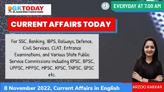 8 November,  2022 Current Affairs in English by GKToday