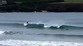 Surfing at Harlyn Bay, Cornwall UK September 2016