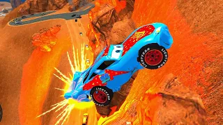 GTA 4 Lightning McQueen Sky Blue Cliff Drop Crash Testing | GTA IV Disney Car Mod Crash Tests