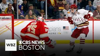 Boston College reacts after losing to Denver in Frozen Four Championship