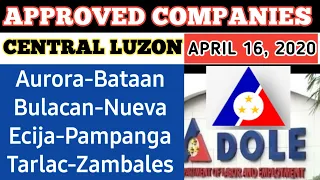 DOLE CENTRAL LUZON LIST OF APPROVED ESTABLISHMENTS AS OF APRIL 16, 2020 | DOLE UPDATED LIST REGION 3