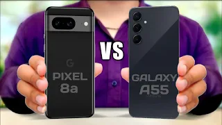 Google Pixel 8a Vs Samsung Galaxy A55 || Full Comparison ⚡