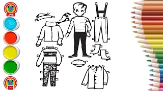 Trang tô màu mới Búp bê giấy bé trai và trang phục/ Paper doll and outfits coloring pages for kids