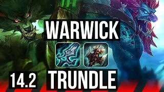 WARWICK vs TRUNDLE (TOP) | 8 solo kills, 400+ games, Godlike, 8/2/2 | KR Diamond | 14.2