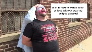 ECLIPSE! MAN FORCED TO LOOK @ 2024 SOLAR ECLIPSE WITHOUT WEARING SPECIAL GLASSES! COMEDY VIDEO!