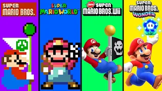 Evolution of Mario Winning Levels in Super Mario Bros Games 2D Graphics (1985-2024)