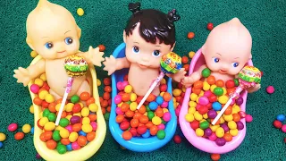 3 Rainbow Bathtubs with Mixing MMs Candy & ASMR Magic Color Scene