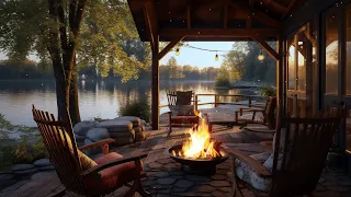 Peaceful Lakeside Serenity: River Oasis with Cozy Fire Sounds for Deep Sleep and Relaxation 🔥