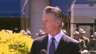 California Gov. Newsom speaks at ceremony for fallen CHP officers