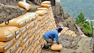 You Won't Believe How a Wall is Made from Cement Bags - Incredible Construction Techniques