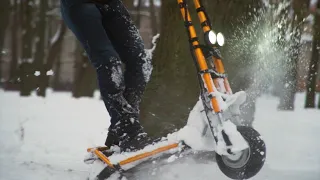 Kaabo Wolf King electric scooter in winter in snow