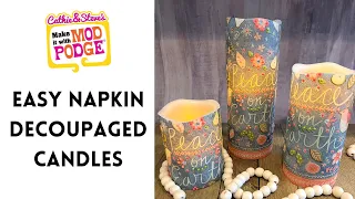 Holiday Flameless Candles made with Napkins and Mod Podge