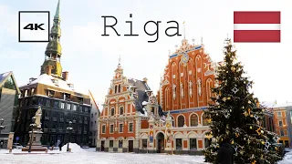 Riga, Latvia 4k old town walking tour. Freezing cold day.