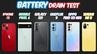 Pixel 6 vs iPhone 13 / Galaxy S21 / OnePlus 9 / Xiaomi Mi 11 / Find X3 Neo - BATTERY DRAIN TEST!