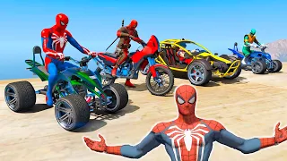 HOMEM ARANHA e AMIGOS SALTO COM MOTOS NA RAMPA ONDULADA NO MAR | Spiderman Stunt GTA V